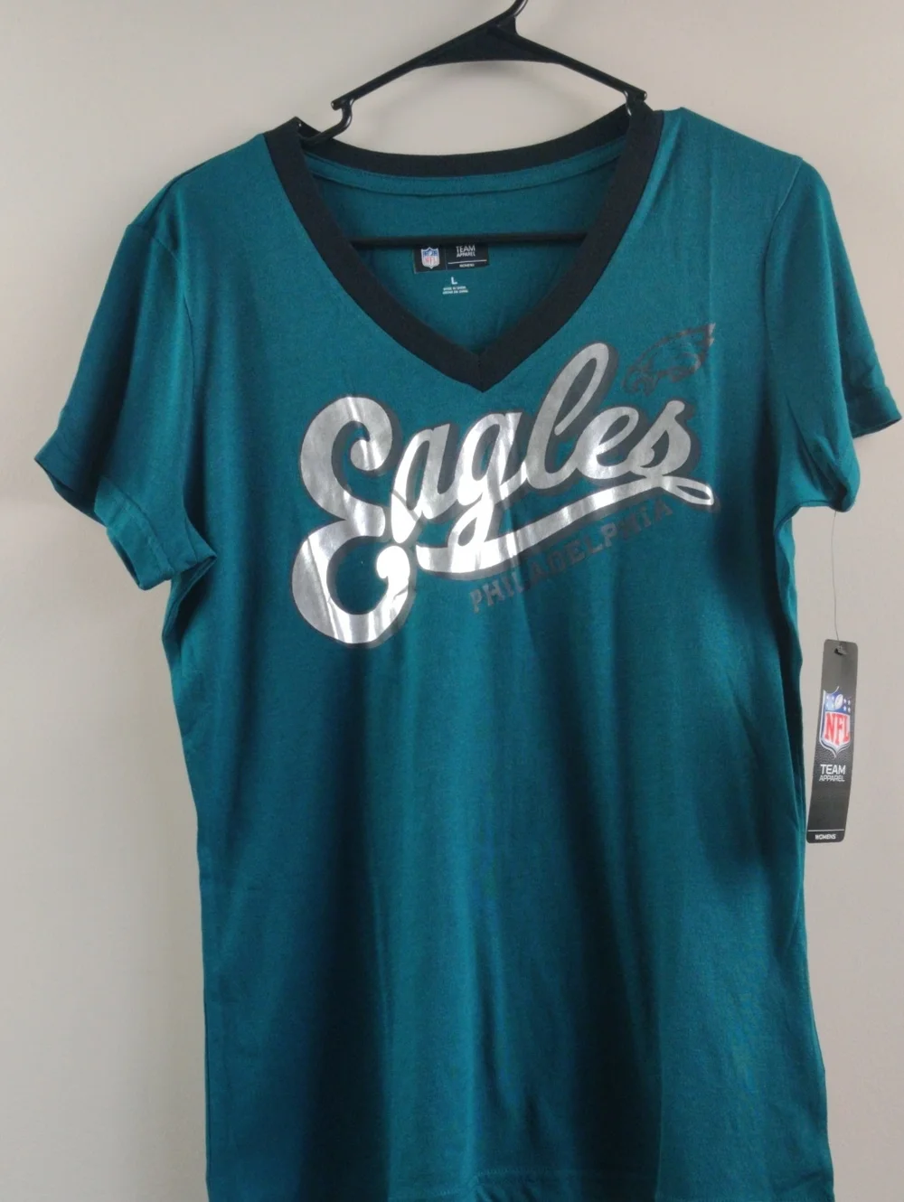 NFL Women's Teal V-Neck Eagles Script Tee - Picture 1 of 6